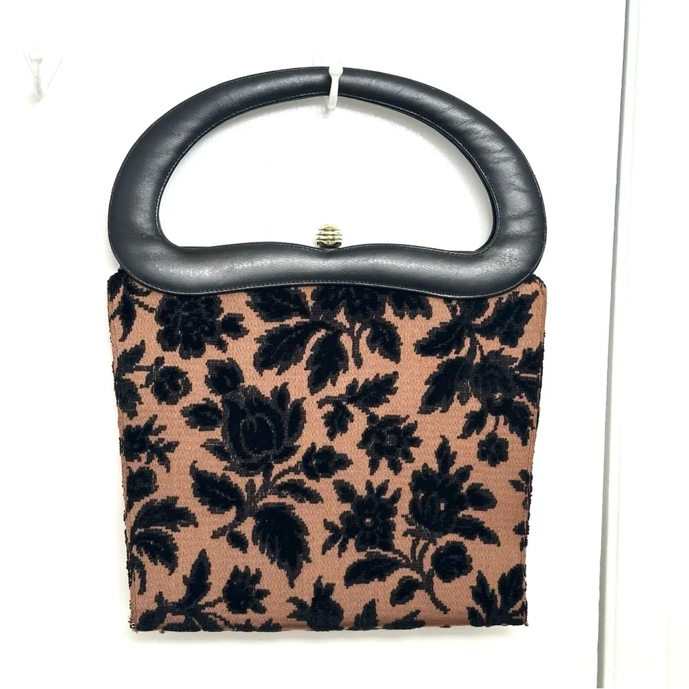 Vintage Tapestry Satchel Handbag in Brown & Black GUC - Picture 6 of 12